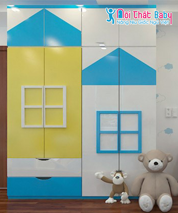 Tủ báo màu vàng dễ thương và cá tính cho bé